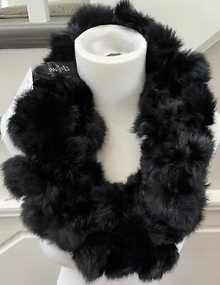 Adrienne Landau Pompom Black Rabbit Fur Infinity Scarf-NWT • $29.99