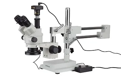 AmScope 3.5X-90X Simul-Focal Stereo Zoom Microscope + Stand + LED + 10MP Camera • $1435.95