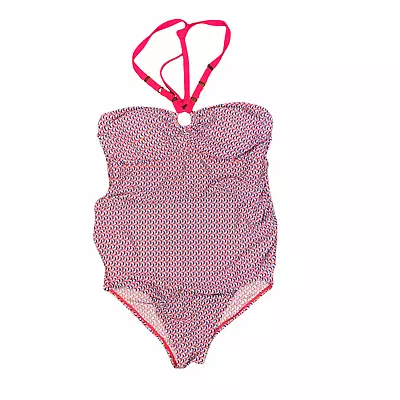 VM Pink Halter One Piece Maternity Swimsuit Geo Geometric L Large Ruched  • $14.99