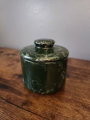 Vtg. Green Marble Ceramic Cheese Crock With Lid • $34.99