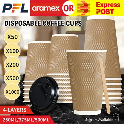 Upto 1000X Disposable Coffee Cups With Lids Healthy Paper Takeaway 8OZ/12OZ/16OZ • $12.59