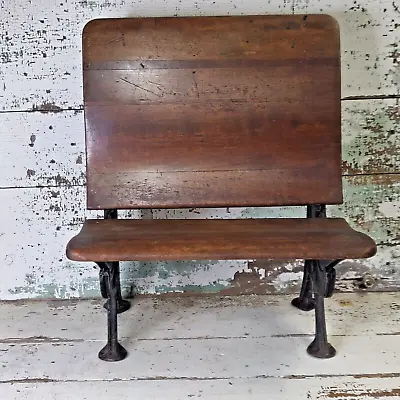 Folding Dark Wood & Painted Metal Child Height School House Student Desk Chair • $75