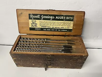 Vtg Russell Jennings 13 Piece Set 32 1/2 Quarters #100 Auger Drill Bits-Wood Box • $120