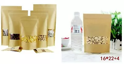 £8.99 • Buy Kraft Paper Bags Window Stand Up Pouch Zip Lock Resealable Heat Seal Display UK