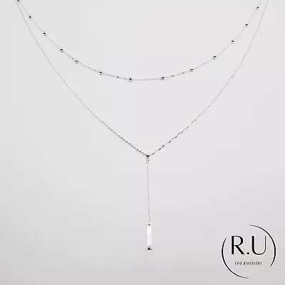 Sterling Silver Layered Stacking Double Chain Lariat Necklace 925 Gift For Her • £22