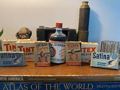 Vintage MRS. STEWART'S Liquid Bluing Bottle Tintex Fabric Dye Satina Display Lot • $15