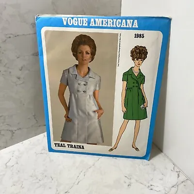 Vogue Americana Pattern 12 Teal Traina Dress Mod Style Short Sleeve Button #1985 • $35.10