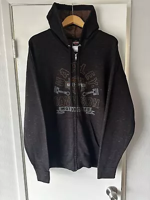 Harley Davidson Motorcycles Men’s L Large Gray Orange Reno Zip Hoodie Sweatshirt • $19.95