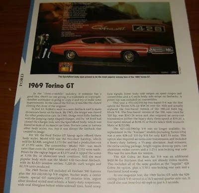 $4.99 • Buy ★★1969 Ford Torino Gt 428 Cobra Jet Specs Info Photo 69 Cj★★