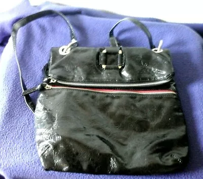 L Credi Black Pvc Coated Shoulder Bag  With Detachable Handle 10 X 11 Inches • £20