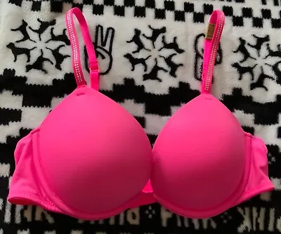 Victoria’s Secret PINK Super Push Up Bra Size 34B Neon Pink NWD • $26.50