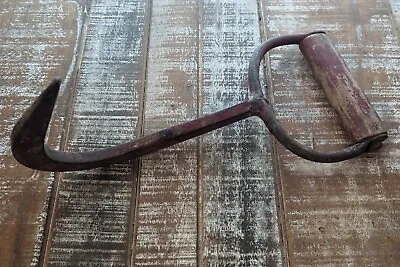Vintage Wood Cast Iron Hook Hay Bale Ice Meat Red Faded Paint Barn Tool. 10  • $34.95