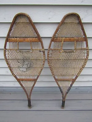 Great VINTAGE Old Wooden Indian Snowshoes 42  Long X 15  Wide • $74.99