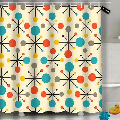 Shower Curtain Mid Century Fifties Modern Atomic Retro Colors Luxurious Graphic • $32.06