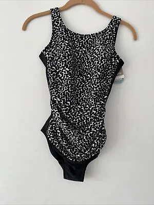NWT Amoena XtraLife Sz 8B One Piece Swimsuit Black With White  Built In Bra • $12.99