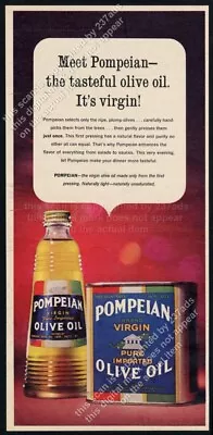 1966 Pompeian Virgin Olive Oil Bottle Can Nice Color Photo Vintage Print Ad • $9.99