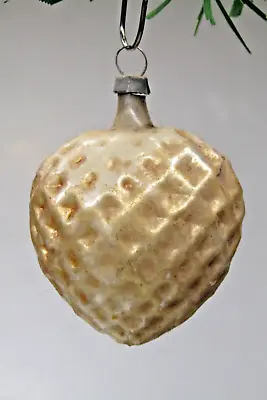 Antique Vintage Blown Glass Faceted GOLD HEART Christmas Ornament Germany • $35