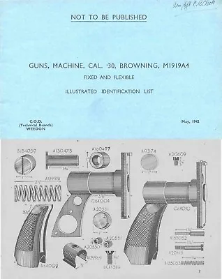 Browning 1942 M1919A4 MG Illustrated Parts List (UK)- Manual • $16.95