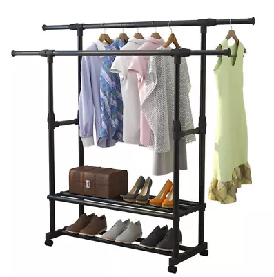 Heavy Duty Clothing Garment Rack Rolling Clothes Organizer Double Rails Hanging • $32.89