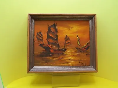 VTG Original Oil On Canvas Chinese Junk Painting Framed (MANON) Painting. • $60