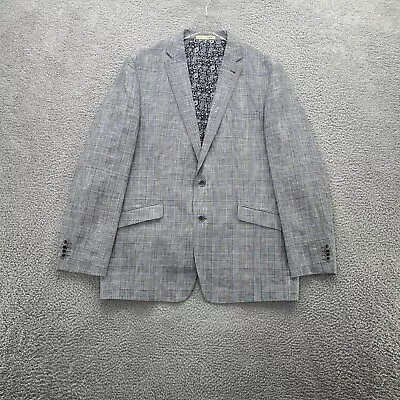 Joseph Abboud Mens Blazer Gray Blue 46L Linen Plaid Slim Fit Sports Coat Jacket • $64.50