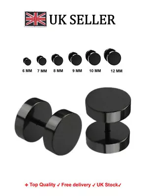 A Pair Top Quality Black Fake Ear Stretcher Plugs Unisex Earrings 6 - 10 Mm • £2.59