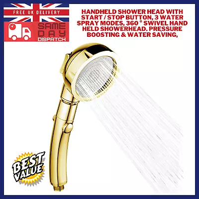 Handheld Shower Head High Pressure Shower Head With 3 Mode ON/OFF Stop Button • £5.99