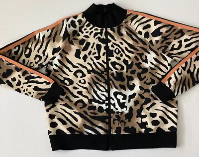 G By Giuliana Black Label Animal Print Track Jacket Large Zip Mock Stretch L/S • $35