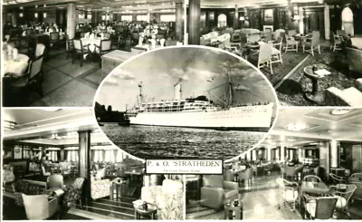 1950s Postcard Multiview Of 1st Class Rooms P & O Passenger Liner RMS STRATHEDEN • £1.50