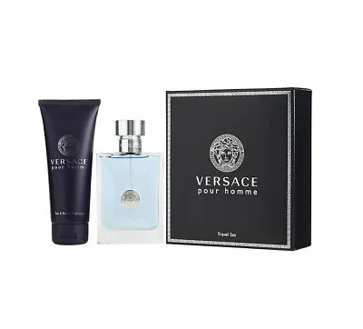 Versace Pour Homme 3.4 EDT Spray+ 3.4 Shampoo Mens Cologne Travel Gift Set NIB • $59.99