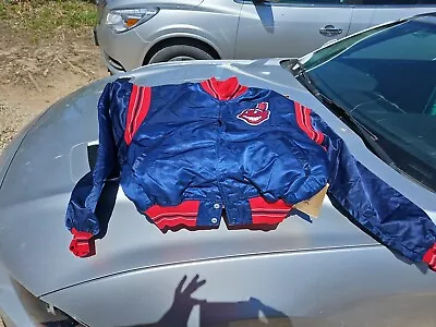 Vintage Cleveland Indians Chief Wahoo Starter Satin Jacket Mens Large Made USA • $99