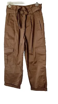 Zara Pants Womens XS Paper Bag Pants High Rise Cargo With Belt Brown • $14.87