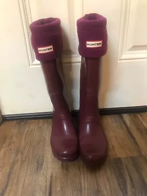 Hunter Original Tall Women's Plum/Wine Rain Boots WITH Sock LINER - Size 9 • $49.99