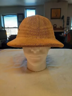 Vintage Woven Straw Pith Helmet  Tan Structured Safari Hat Unisex Adjustable. • $19