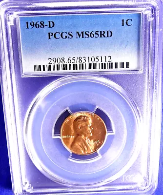 1968-D 1C RD Lincoln Memorial Cent-PCGS #2908 Grade MS65RD--211-1 • $15