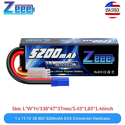 Zeee 11.1V 80C 5200mAh EC5 3S LiPo Battery For RC Car Truck Helicopter Airplane • $26.17