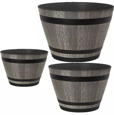  Whiskey Barrel Plant Pot Outdoor Garden Flower Tree Round Plastic Planter • £6.99