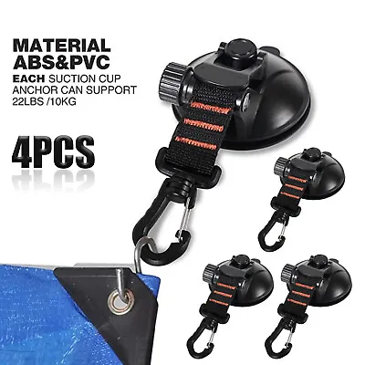 4Pcs Tie Down Anchor Suction Cup Strap Hook For Camping Car Van Roof Top Tent • £10.99
