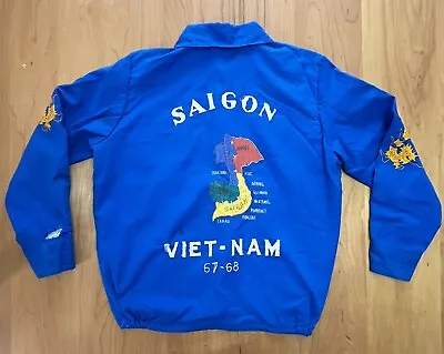 VTG 60s Youth Vietnam Saigon 1967 / 68 Blue Souvenir Tour Jacket Tiger Dragon • $199