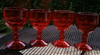 Set Of 4 Viking Glass Georgian Ruby Red Wine Goblets 4  1/4 4 Oz • $32.95