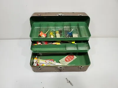 Vintage Tackle Box FULL Union Chest Watertite Metal Storage Case Fishing LOT • $37.46