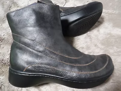 PFR NAOT Ankle Boots Womens Tiered 37/6 Dark Pewter Leather Zip Comfort Walking • $29.99