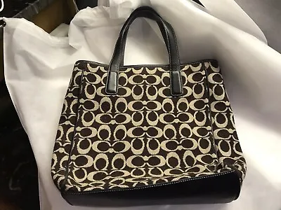 Coach Vintage Monogram Wool Tote With Black Leather Trim • $49