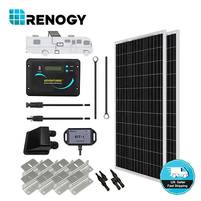 Renogy 200W Solar Panel Kit 12V W/ 30A LCD Battery Charge Controller Mono RV Van • £235.99