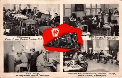 MILITARY Pennsylvania Railroad Service Men Enjoying 4-View USO Lounges WW II Era • $6.66