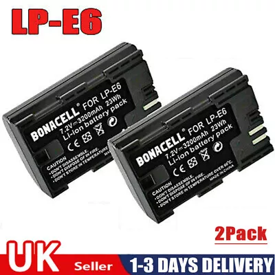 Battery For Canon LP-E6 EOS 5D 6D 7D 60D 80D Mark II III 60Da 5DS 5DS XC10 2PACK • £18.99