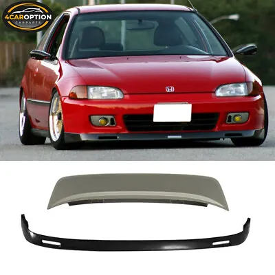 Fits 92-95 Honda Civic EG 3Dr BYS PU Front Bumper Lip Spoiler+ ABS Roof Wing • $102.99