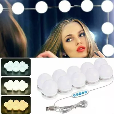 Make Up Mirror Lights 10 LED Kit Bulbs Vanity Light Dimmable Lamp Hollywood • $10.99