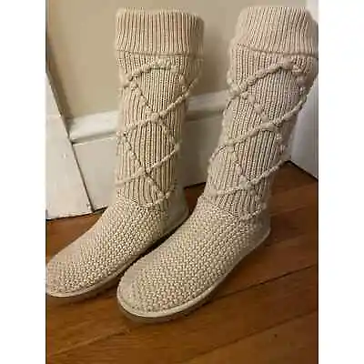 Ugg Classic Argyle Knit Off White Tall Cozy Winter Boots  Size 6 • $58