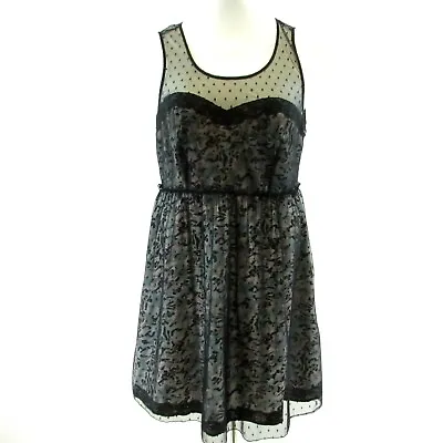 Kimchi Blue Pink Black Fit Flare Dress Size 12 Lace Overlay Sleeveless Sheer • $14.61